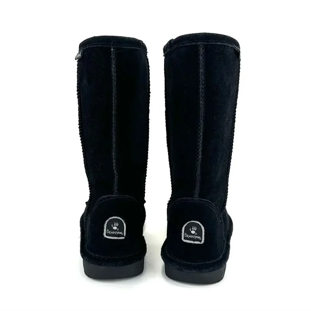 Bearpaw Emma Girls Black Winter Boot Size 4 Suede Waterproof Wool Lining Comfort